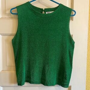 Zara Sparkly Emerald Green Sweater Top | size Medium